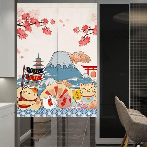 Japanese Partition Door Curtains Cartoon Printed Half Curtain Washable Curtain for Living Room Kitchen Sushi Restaurant Decor