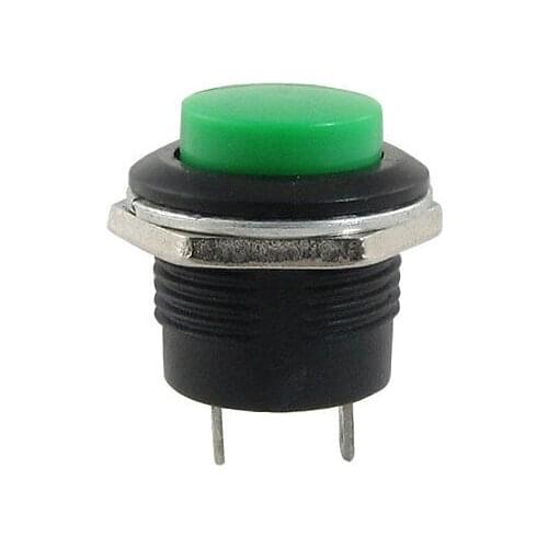 Green 2 Pin SPST Off/(On) NO Panel Mount Round Momentary Push Button Switch