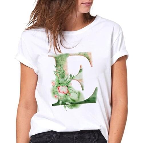 2021 Summer Women T-shirt 26 Alphabet Flowers E Print Female Tshirts Harajuku Casual White woman Tops Tees Casual tshirt ladies