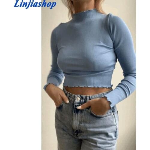 2020 spring and autumn womens clothing new simple temperament goddess solid color round neck long sleeve sweater