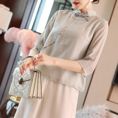 Traditional Chinese Style Clothing Women Clothes 2020 Cheongsam Top Vintage Shirt Blouse Cotton Hanfu Ladies Chinese Tops TA1987