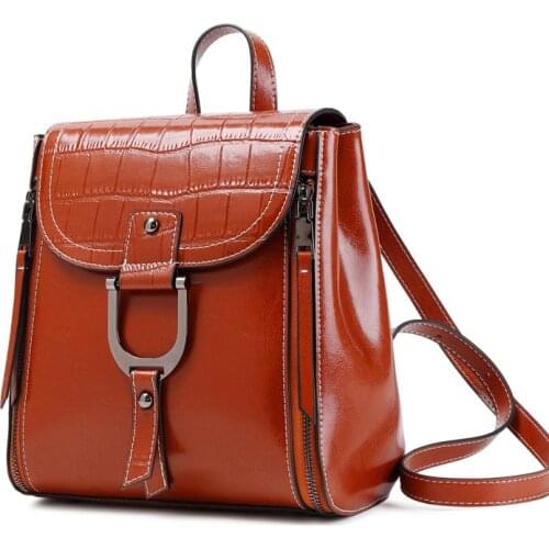 Bag Female 2020 New Style Womens Leather Bags Korean Fashion Trend Oil Wax Belt Buckle Leather Backpack Bag small bookbag