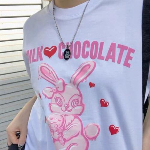 Harajuku vintage aesthetic gothic graphic punk clothes E-girl Y2K shirt Womens t-shirts korean style Black Oversize Hip Hop Top