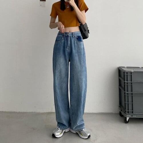 Large Size High Waist Denim Wide-leg Pants Women Loose 2021 New Slim and Versatile Drape Straight Long Pants Women Jeans