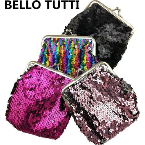 BELLO TUTTI 2021New Women Sequin Coin Purse Female Shoulder Messenger Small Bag Metal Farme Wallet Girl Mini Change Card Package