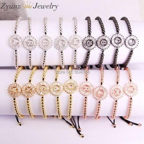10PCS ZYZ184-8340 A-Z 4 Colors Mixed Initials Letter Macrame Bracelet Trapezoidal CZ 26 Alphabet Letter Braided Bracelet Jewelry