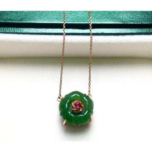 18K gold inlaid Hetian jasper rose clavicle chainJ12