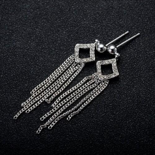 2017 Big Brand Austrian AAA Zirconia White Gold Color Square Tassle Stud Earrings for Women 87648w