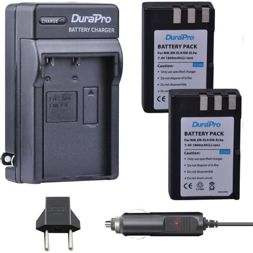 2pc 1800mAh EN-EL9 EN EL9 EN EL9A Li-ion Battery + Car Charger + EU PlugFor Nikon EN-EL9A D40 D60 D40X D5000 D3000 Camera