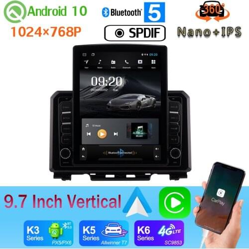 Car Multimedia Player Android auto 9.7" Tesla Style 4G WiFi PX6 4+64G GPS Android 10 Radio For Suzuki Jimny 2019-2020 360 Camera