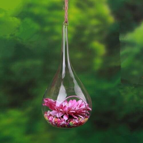 Free Shipping 6pcs/pack 8*16cm Water Drop Shaped Glass Terrarium Vase Home Decoration Creative Hanging Pendant Wedding Prop