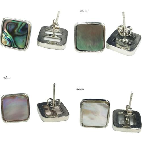 Free Shipping Women Fashion Jewelry 12mm Mother of pearl New Zealand Abalone Shell Square Beads Stud Earrings WFH660