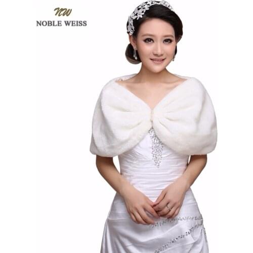 NOBLE WEISS Fur Boleros- Beading wedding Bridal Bride Wrap Shawl Cape Faux Fur (picture color,shoulder and shoulder 38-42 cm)