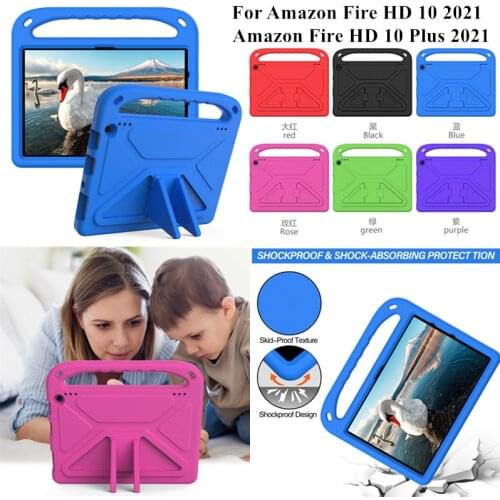 Tablet Case Kids Case Safe EVA Foam Cover Skin For Amazon Fire HD 10 Plus 2021 10.1'' Protective Sleeve Tablet Stand Case