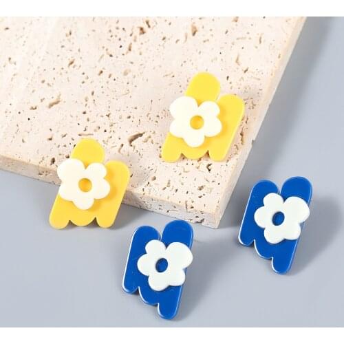 Colorful Ladies Earring European Cute Flower Alloy Acrylic Transparent Candy Color Flower Ear Fall for Women Fashion Party Jewel