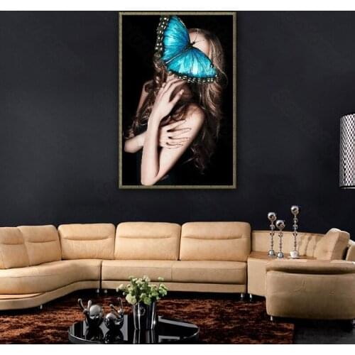 Figure Painting Beauty Blue Butterfly Nordic Decorative Painting Porch Living Room Corridor Study Room Hotel Paintings