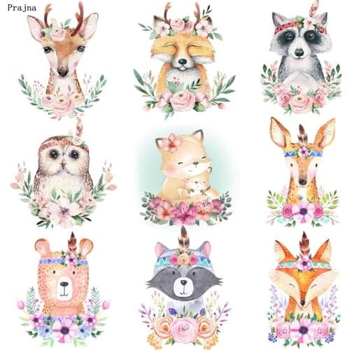 Prajna Jungle Animals Iron On Patches Cartoon Fox Owl Ironing Stickers Heat Transfer Thermal Patches For Kids T-shirt Applique