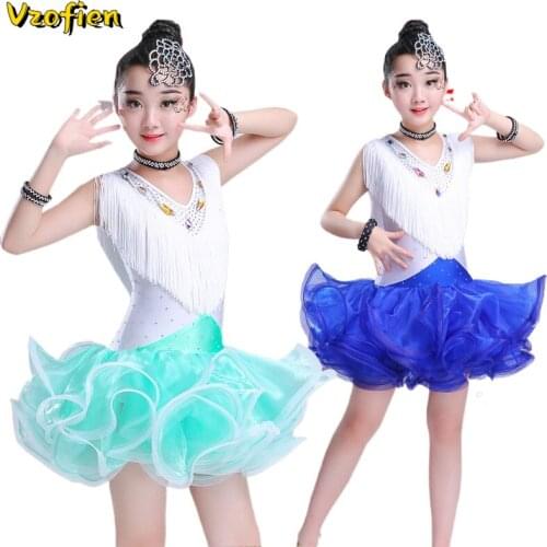 Childrens Day Latin Dance Dress Kids Tango Cha Cha Modern Dance Dresses Latin Dance Tassel Practice Dress Ballroom Dancing