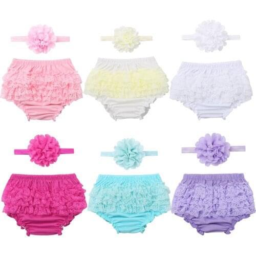 Newborn Baby Girl Clothes Set Ruffled Elastic Waistband Bloomers Diaper Cover With Headband Infant Girl Outfit Party Photo Props