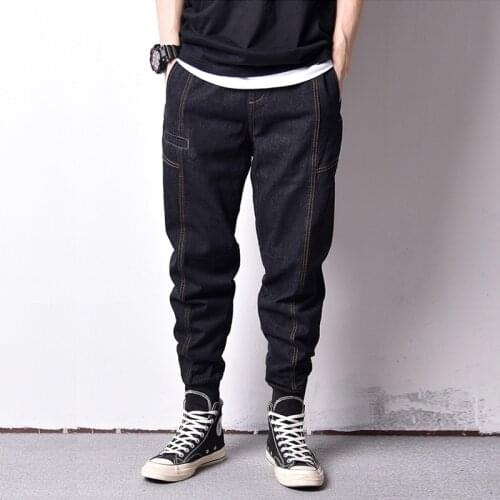 2021 New Style Fashion Men Jeans Loose Fit Ankle Banded Jogger Pants Men Vintage Cargo Pants High Street Hip Hop Jeans homme