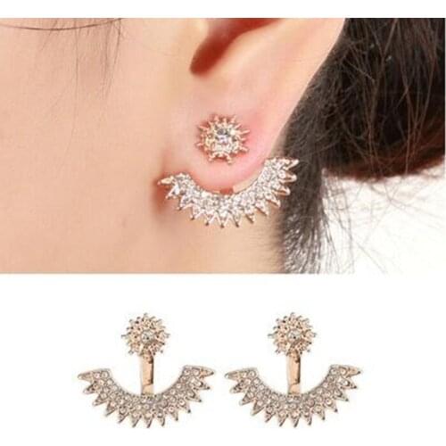 Ea1270 European Vintage punk crystal alloy Sun flower multi-triangular Rear hanging earrings Female charm jewelry accessories