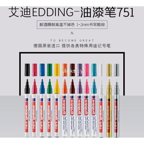 Edding 751 Gloss Paint Marker - Multi-Coloured ,Round Tip 1-2 mm,Paint Pen for Glass, Pebbles, Wood, Plastic, Paper - Waterproof