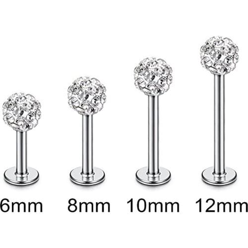 Fanpeijy 4pcs 6-12mm ,Shamaballa Ball Ear Cartilage Piercing Tragus Body Jewelry Lip Labret Ring Ear Helix Barbell Stud