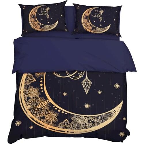 YuXiu 3D Moon Stars Printing Duvet Covers 3Pcs Sets Black Bedding Set Bed Linen Cover Pillowcase(s) King Queen Full Twin Double