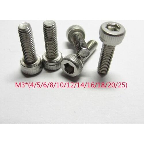50Pcs/Lot Stainless Steel M3 Allen Screws Hex Socket Head Wood Screw Bolt Fastener M3*(4/5/6/8/10/12/14/16/18/20/25/30)mm
