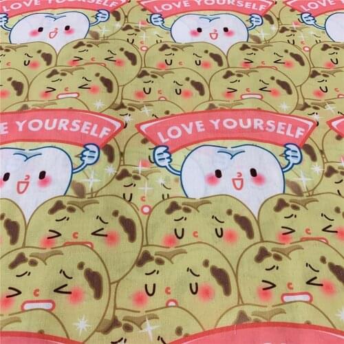 Cute teeth Patchwork Printed Polyester cotton fabric for Tissue Kids home textile for Sewing Quilting diy Dental Clinic Headwear