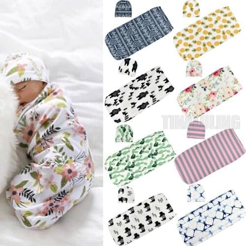 2021 Lovely Soft Newborn Infant Baby Sleeping Bag High Quality Bedding Clothes Fashion Quilt and Hat Muslin Wrap Headband Outfit