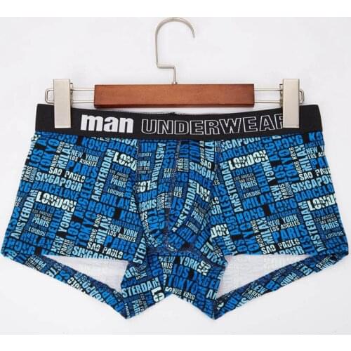 Printed Men Cotton Underwear Lingerie Fashion Males U Bulge Boxer Shorts Trunks Soft Breathable Underpants Mid Waist Plus Size
