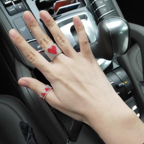 Miyuki Beaded Sweet Red Heart Love Delica Woven Ring Set Geometric Wedding Party Friendship Rings Dropshipping Boho Woman Gifts