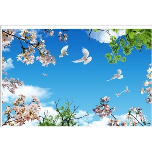 Ceiling Wall Painting Living Room Bedroom Wallpaper Home Decor blue sky white clouds flowering green leaves ceiling mural