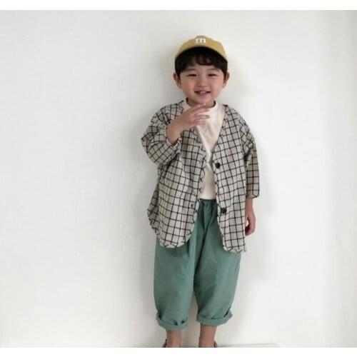 2021 new style girls boys cotton full sleeve plaid coat autumn kids jacket