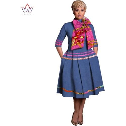 New Vintage African Women Patchwork Bow-knot A-line Dresses Ankara Clothes Bazin Rihce African Print Dresses for Women WY3135-2