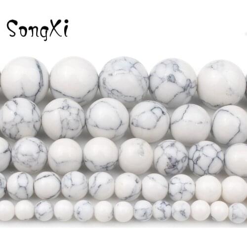 Wholesale White Turquoises Howlite Stone Round Loose Beads For Jewelry Making DIY Bracelet Necklace Jewellery 4 6 8 10 12mm 15