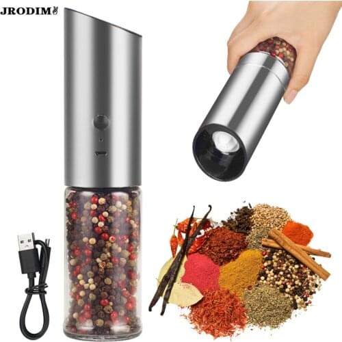 USB Rechargeable Salt and Pepper Grinder Adjustable Coarseness Electric Pepper Mill Home Automatic Spice Grinder Kitchen Tools