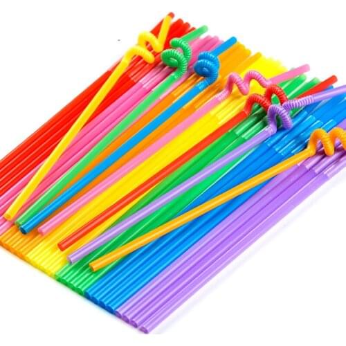 Plastic Drinking Straw 100pcs Multicolor Wedding Party Straws Supplies Happy Birthday Decoration Children DIYdisposable material