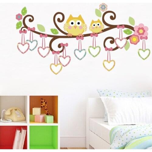 Lovely Owl On Tree Branch Wall Sticker For Kids Room Bedroom Decorations Nursery Cartoon Home Decals Diy Animal Wall Art