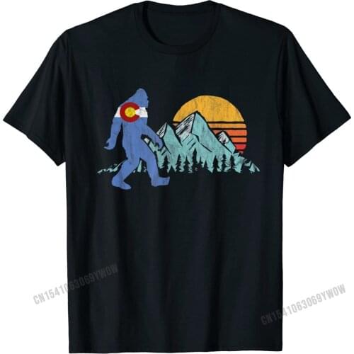 Retro Bigfoot Sun & Mountain State Flag of Colorado Graphic T-Shirt Europe Cotton Men T Shirts Europe Dominant