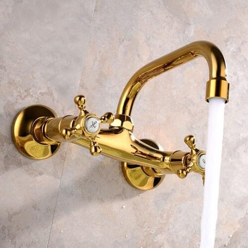 Bathroom Sink Faucets Gold Golden Color Waterfall Hot and Cold Water Mixer Tap MPAZ036G