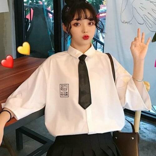 Spring/Summer Preppy Style Girl White Shirt With Tie Gentle Fairy Japanese Style JK Uniform Girl Offiec Lady Shirt Blouse Women