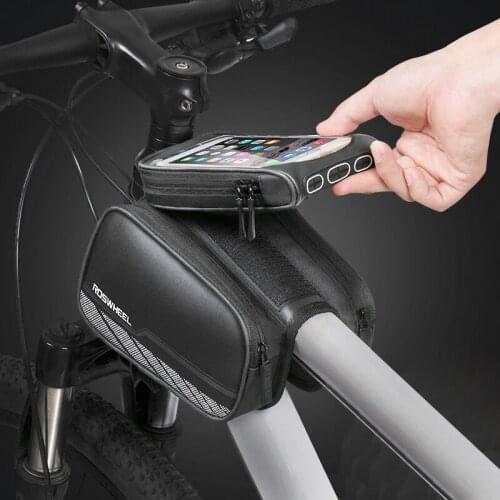 Roswheel Water Resistant Cycling Bike Top Tube Bag Bicycle Front Frame Dual Panniers with Detachable Phone Bag