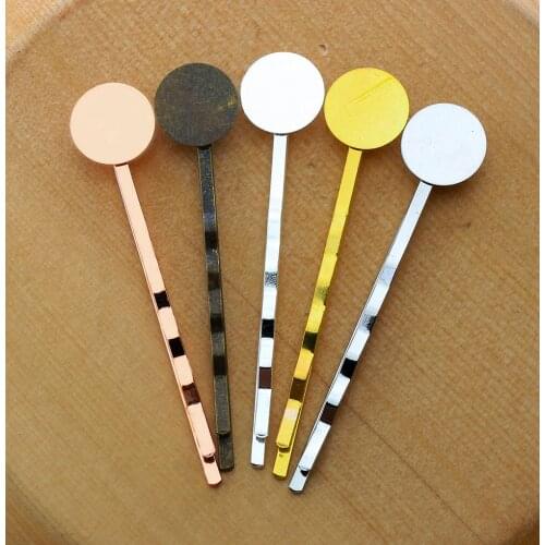 10pcs Fit 10mm 12mm Flat Cabochon Hairpin Setting Antique Silver Bronze Rose Gold Color Plated Round Cameo Base Blank Tray