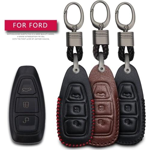 For Ford Focus 3 MK3 MK2 Kuga Fiesta MK7 ST Mondeo Mk4 4 Fusion KA C Max Car Key Protection Shell Key Case Cover Leather Keyring