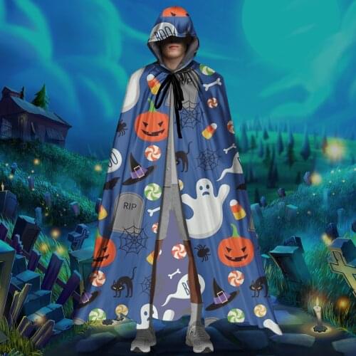 Green Pumpkin Crows Cats Halloween Cloak for Womens Mens Adult Hooded Robes Capes Unisex Loose Vampire Witch Cosplay Costumes