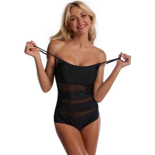 Womens Swimsuit Xxl 2021 One-piece Maillot De Bain 1 Piece Femme Mesh Patchwork Bathing Suit Black Red Padded Beach Swim Wear