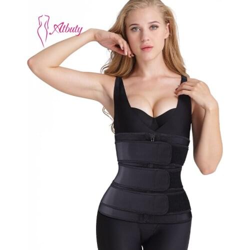 Atbuty Women Zipper Latex Corset Waist Tummy Trainer Weight Loss Cincher Body Shaper 3 Belt For Long Torso