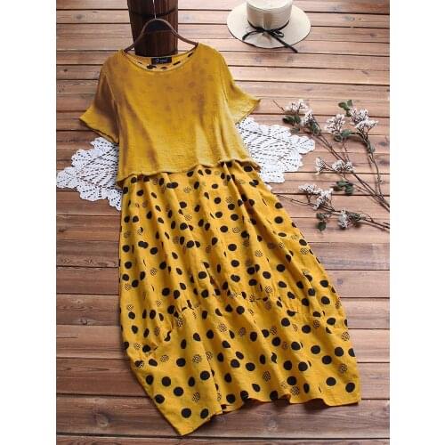 Womens Two Piece Polka Dot Dress Fashion Short Sleeve O-neck T-shirt Midi Dresses Casual Bohemia Street Vestidos Ladies Dress